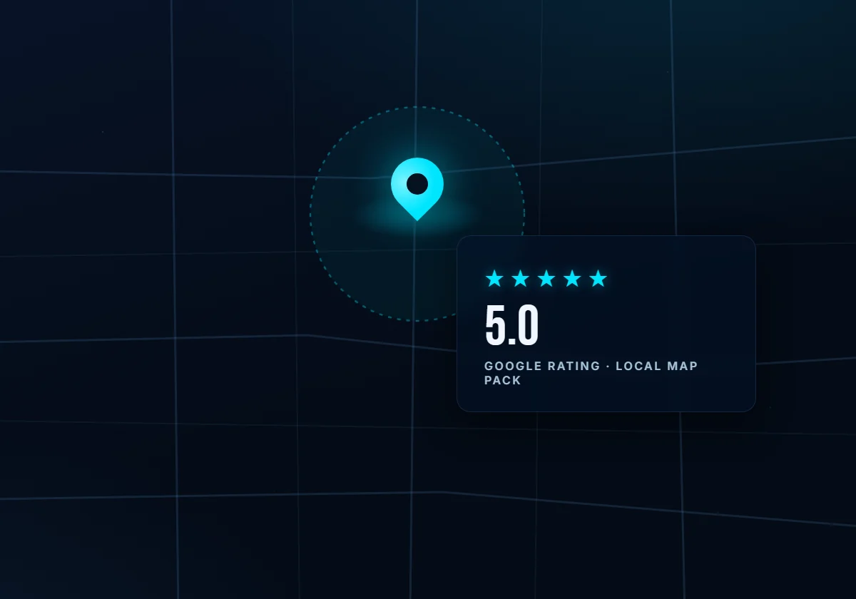 Illustration: local map pin with a 5.0-star Google rating